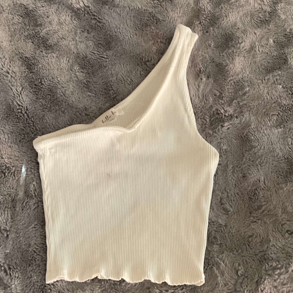 One-Shoulder Ribbed Crop Tank Top - White